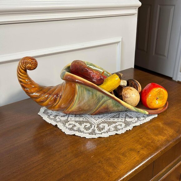 MCM ceramic Cornucopia Horn of Plenty divided 18” centerpiece - Picture 3 of 10